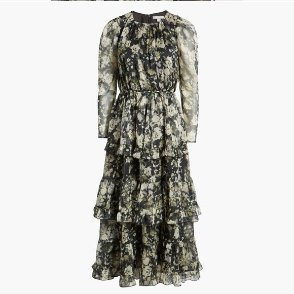 NWT Chelsea28 Floral Long Sleeve Tiered Midi Dress in Beige Wind Floral Size XS - Picture 1 of 9